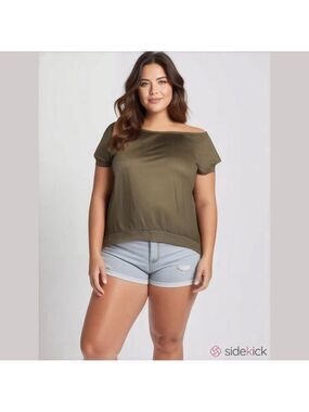 Torrid Plus Size Off-the-Shoulder Banded Hem Top Army Green